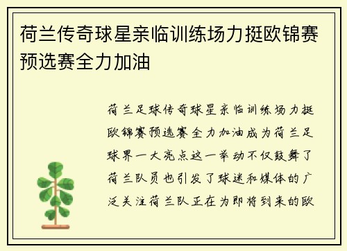 荷兰传奇球星亲临训练场力挺欧锦赛预选赛全力加油